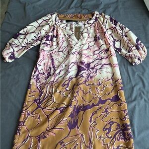 Blue Rain Ombré Floral Print Cream and Purple Patterned Dress